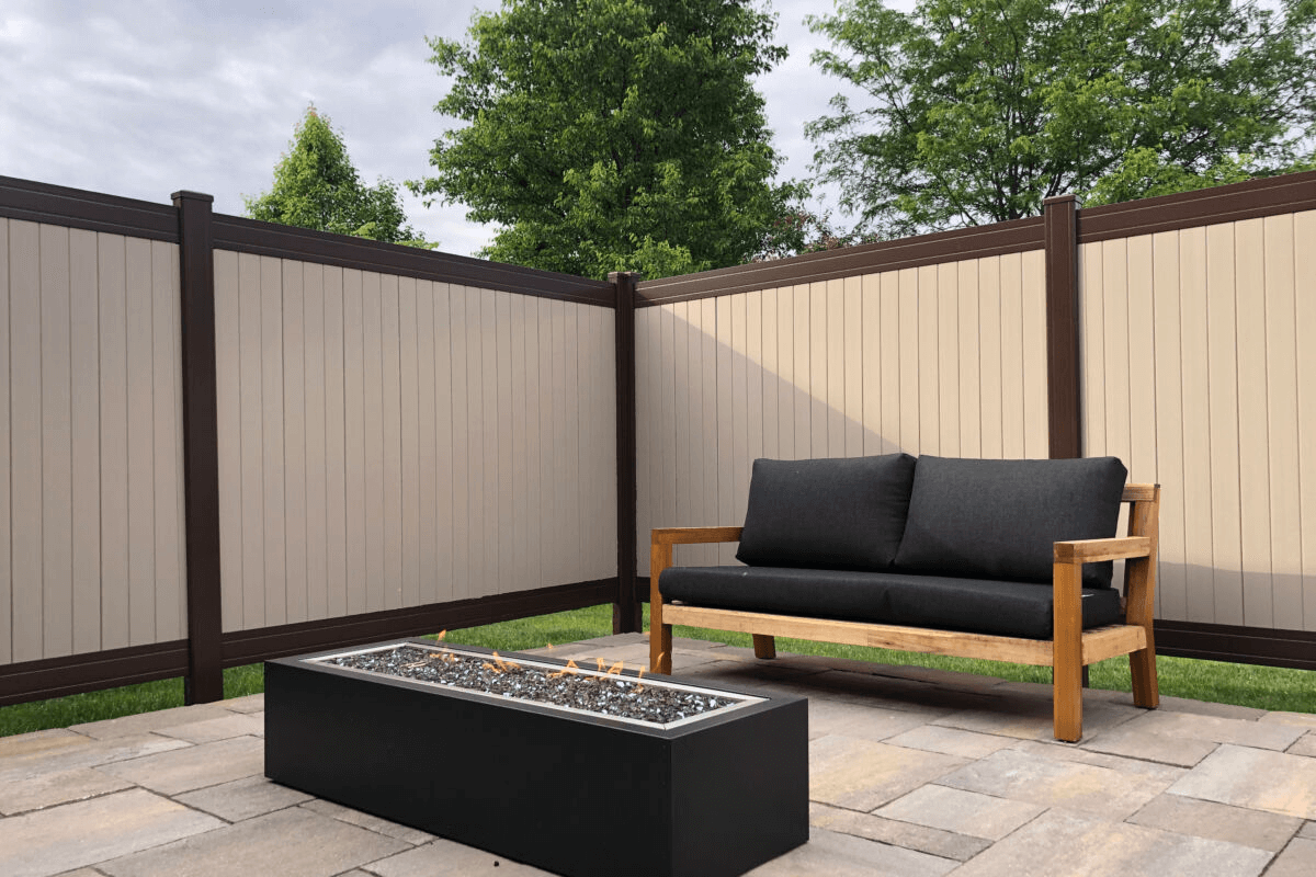 Designer privacy fencing next to patio